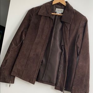 Long sleeve suede zip up jacket brown